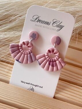 Dreams Clay Pink Fan Dangle Earrings
